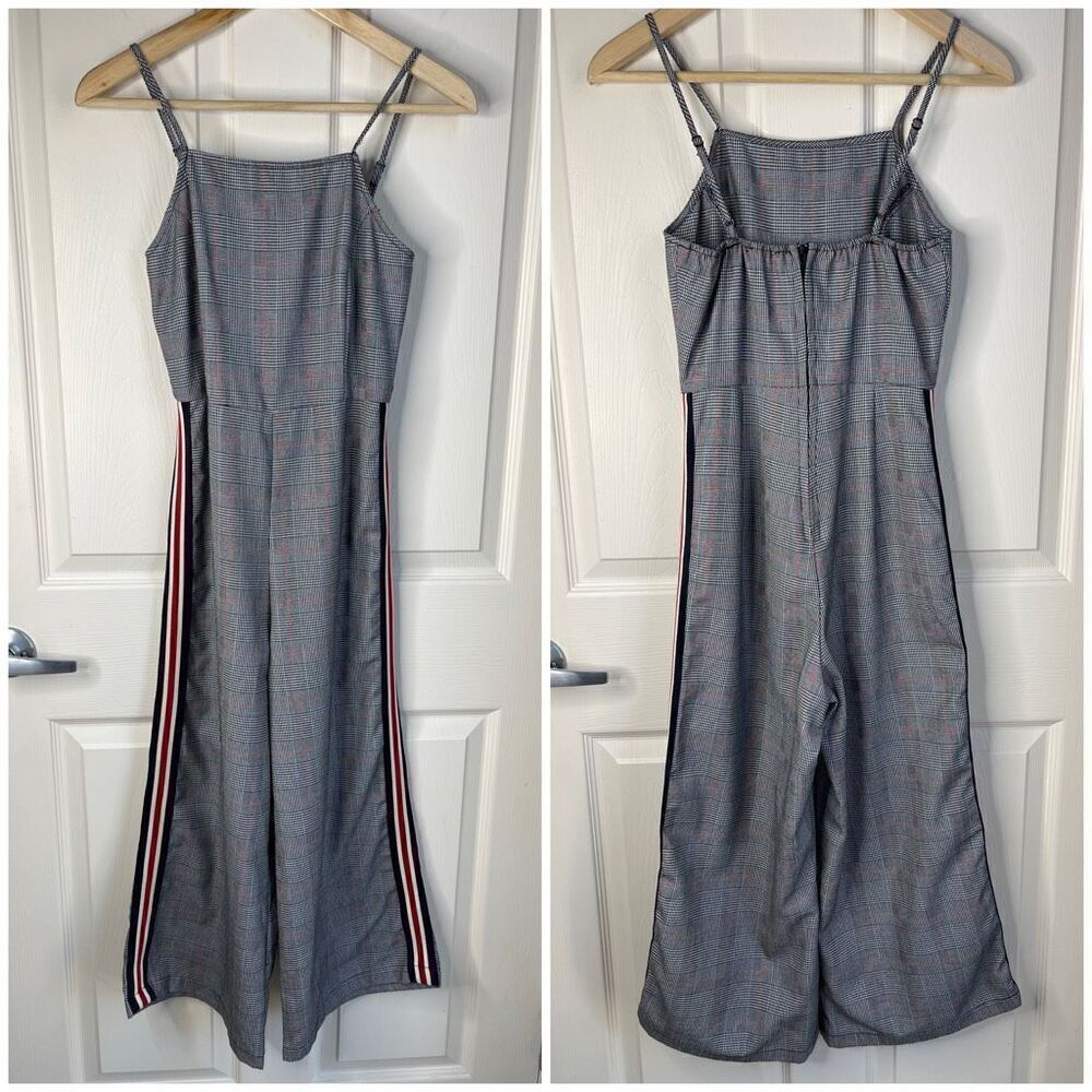 Charlotte Russe 90s Style Glen Check Plaid Wide Leg Jumpsuit - XS